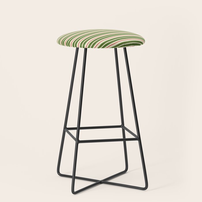 Christmas Stripes Retro Holiday Stripe Pattern in Xmas Green Red Cream  Stool Gallery Image 1