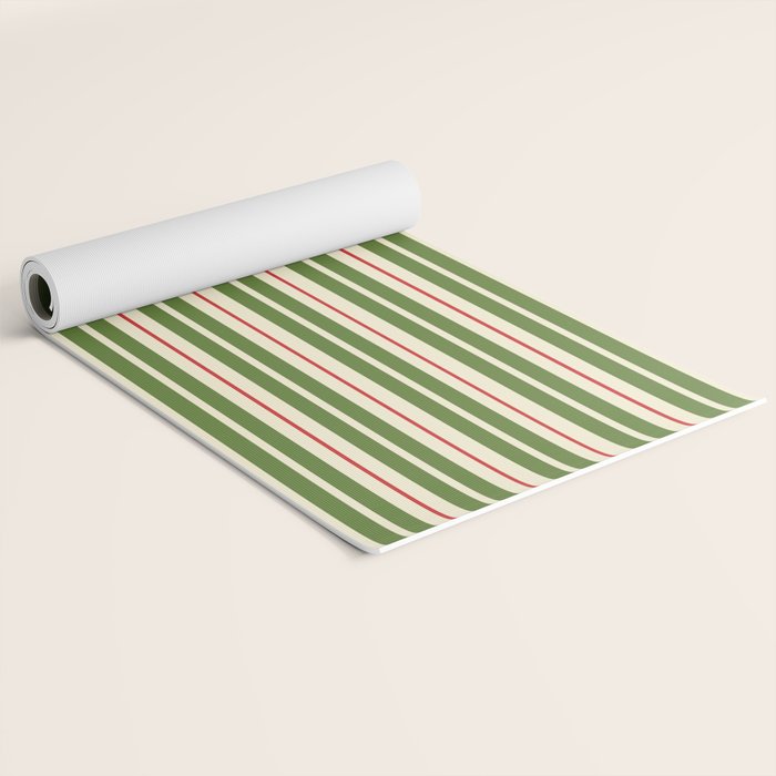 Christmas Stripes Retro Holiday Stripe Pattern in Xmas Green Red Cream  Yoga Mat Gallery Image 2