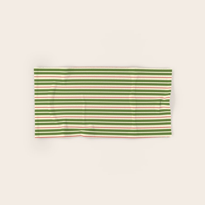 Christmas Stripes Retro Holiday Stripe Pattern in Xmas Green Red Cream  Bath Towel Gallery Image 1