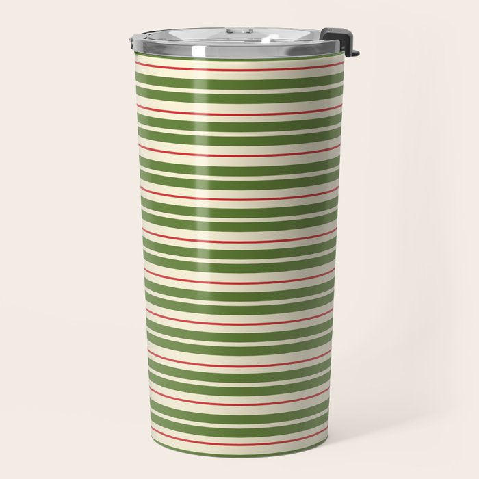 Christmas Stripes Retro Holiday Stripe Pattern in Xmas Green Red Cream  Travel Mug Gallery Image 2