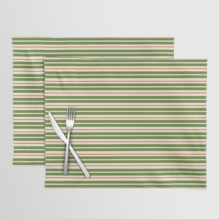 Christmas Stripes Retro Holiday Stripe Pattern in Xmas Green Red Cream  Placemat Gallery Image 1