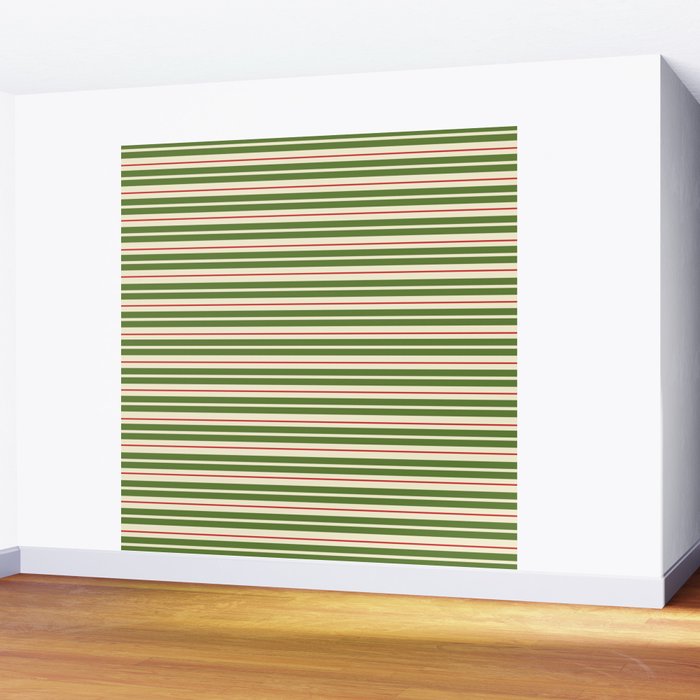 Christmas Stripes Retro Holiday Stripe Pattern in Xmas Green Red Cream  Wall Mural Gallery Image 2