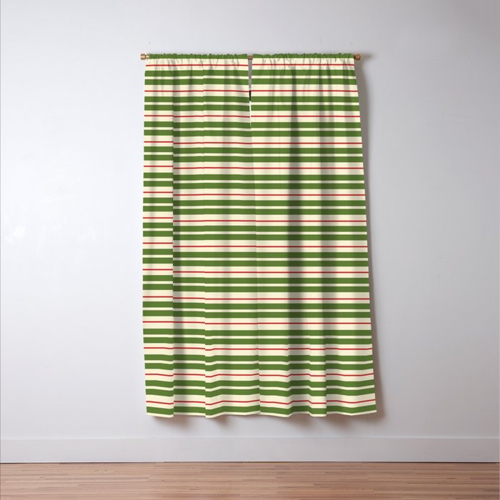 Christmas Stripes Retro Holiday Stripe Pattern in Xmas Green Red Cream  Window Curtain Gallery Image 3