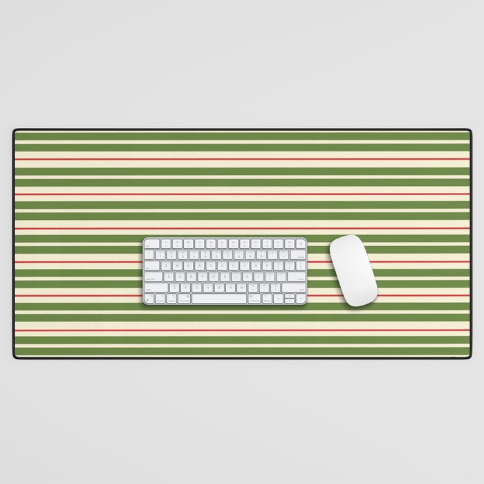 Christmas Stripes Retro Holiday Stripe Pattern in Xmas Green Red Cream  Desk Mat Gallery Image 1