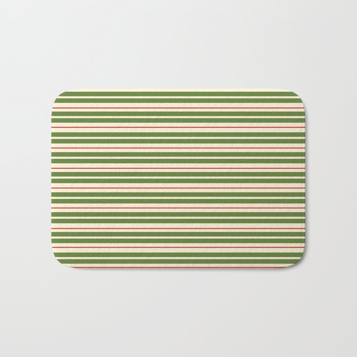 Christmas Stripes Retro Holiday Stripe Pattern in Xmas Green Red Cream  Bath Mat Gallery Image 1