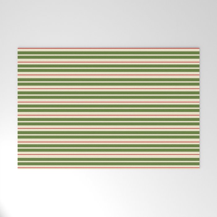 Christmas Stripes Retro Holiday Stripe Pattern in Xmas Green Red Cream  Welcome Mat Gallery Image 1