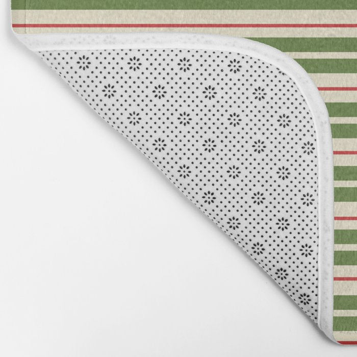 Christmas Stripes Retro Holiday Stripe Pattern in Xmas Green Red Cream  Bath Mat Gallery Image 2