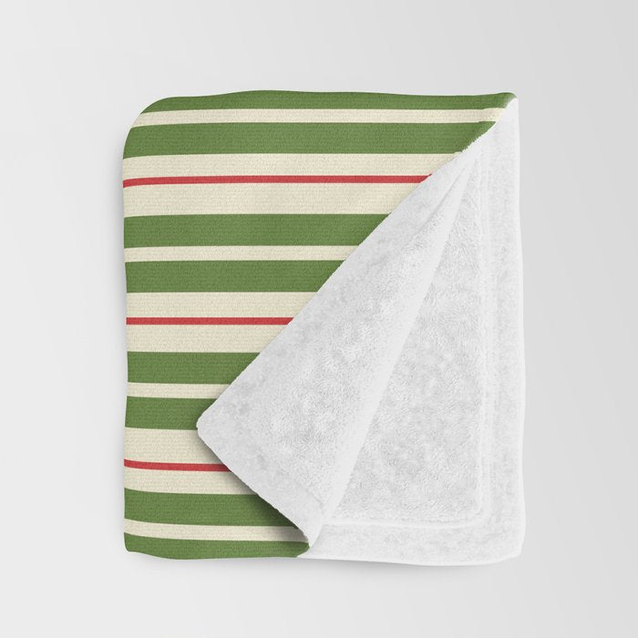 Christmas Stripes Retro Holiday Stripe Pattern in Xmas Green Red Cream  Throw Blanket Gallery Image 3
