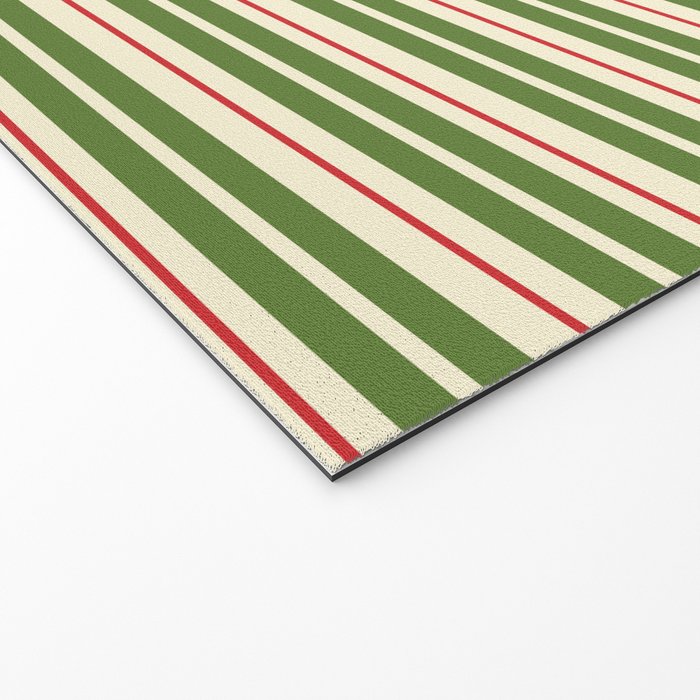 Christmas Stripes Retro Holiday Stripe Pattern in Xmas Green Red Cream  Welcome Mat Gallery Image 2
