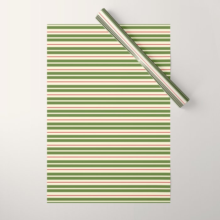 Christmas Stripes Retro Holiday Stripe Pattern in Xmas Green Red Cream  Wrapping Paper Gallery Image 1