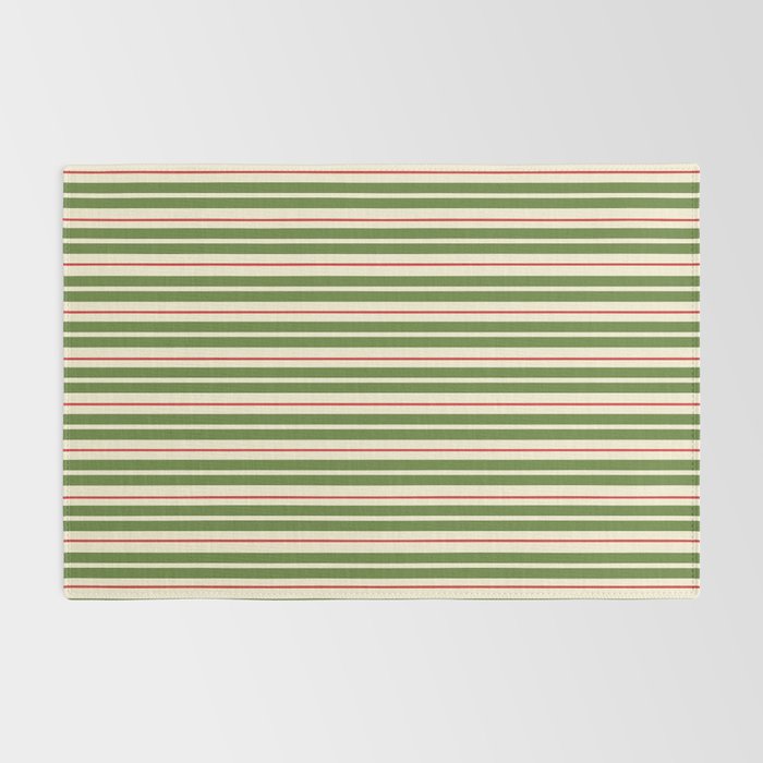 Christmas Stripes Retro Holiday Stripe Pattern in Xmas Green Red Cream  Rug Gallery Image 2