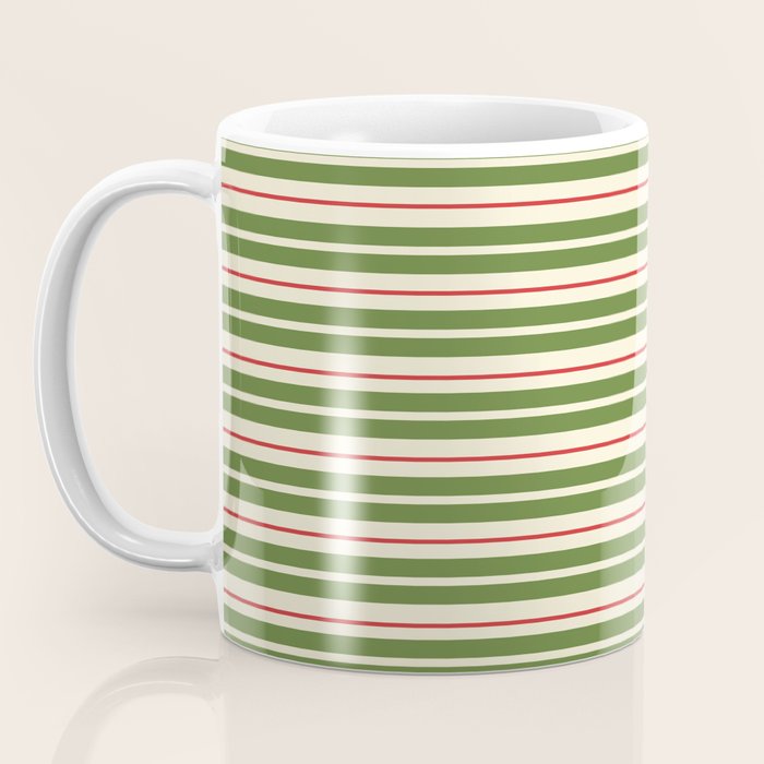 Christmas Stripes Retro Holiday Stripe Pattern in Xmas Green Red Cream  Coffee Mug Gallery Image 3