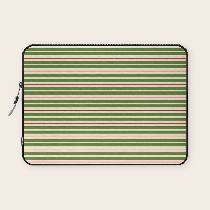 Christmas Stripes Retro Holiday Stripe Pattern in Xmas Green Red Cream  Laptop Sleeve Gallery Image 1