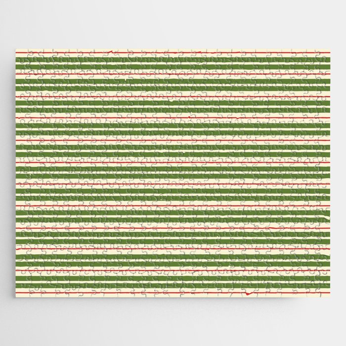 Christmas Stripes Retro Holiday Stripe Pattern in Xmas Green Red Cream  Jigsaw Puzzle Gallery Image 1