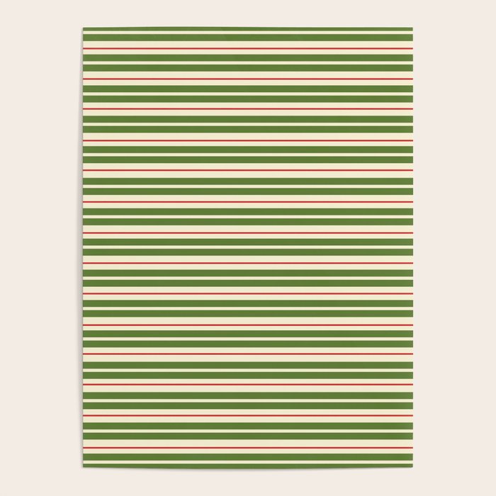 Christmas Stripes Retro Holiday Stripe Pattern in Xmas Green Red Cream  Poster Gallery Image 1