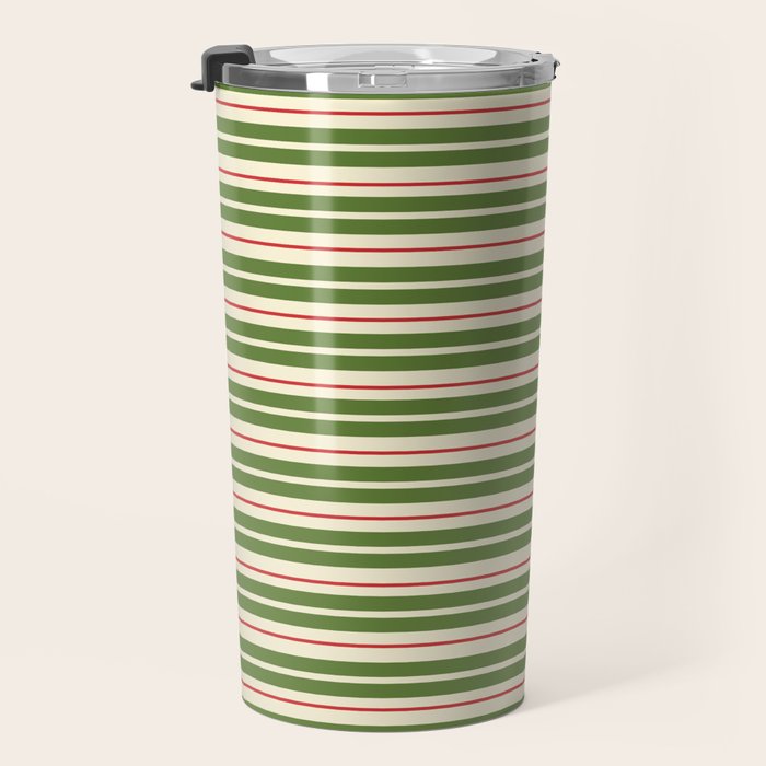 Christmas Stripes Retro Holiday Stripe Pattern in Xmas Green Red Cream  Travel Mug Gallery Image 3