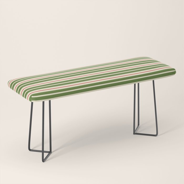 Christmas Stripes Retro Holiday Stripe Pattern in Xmas Green Red Cream  Bench Gallery Image 1