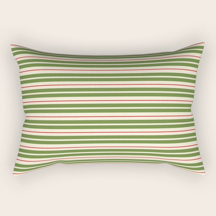 Christmas Stripes Retro Holiday Stripe Pattern in Xmas Green Red Cream  Rectangular Pillow Gallery Image 1