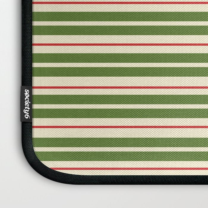 Christmas Stripes Retro Holiday Stripe Pattern in Xmas Green Red Cream  Laptop Sleeve Gallery Image 3