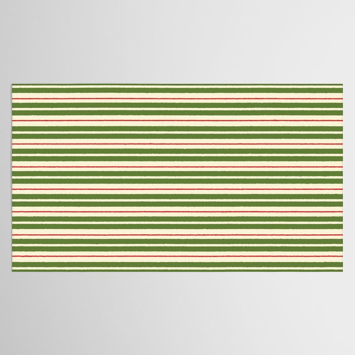 Christmas Stripes Retro Holiday Stripe Pattern in Xmas Green Red Cream  Tablecloth Gallery Image 2