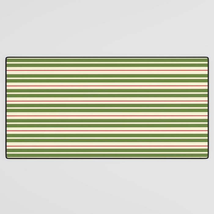 Christmas Stripes Retro Holiday Stripe Pattern in Xmas Green Red Cream  Desk Mat Gallery Image 3