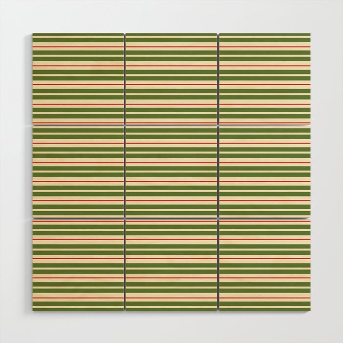 Christmas Stripes Retro Holiday Stripe Pattern in Xmas Green Red Cream  Wood Wall Art Gallery Image 1