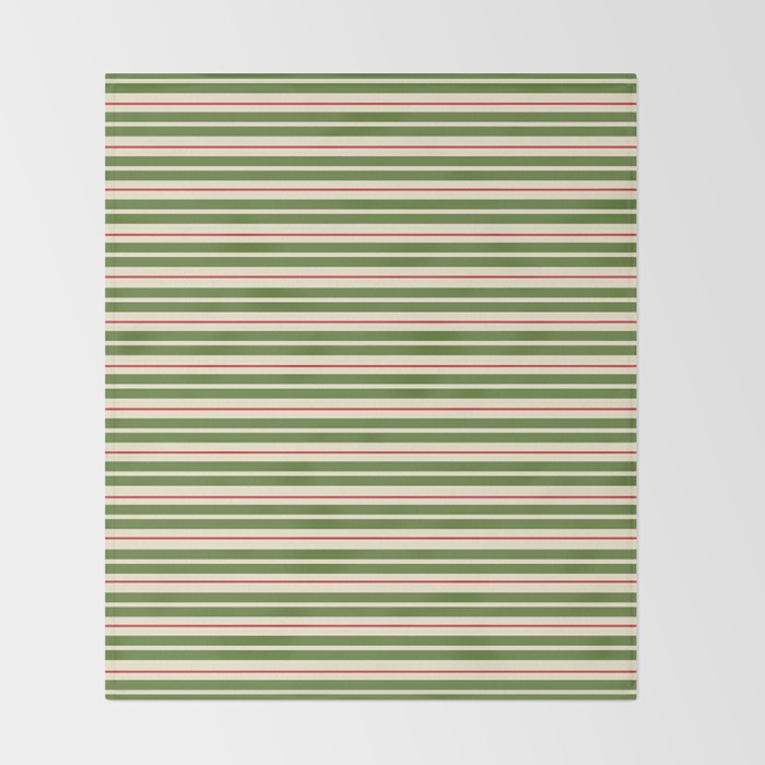 Christmas Stripes Retro Holiday Stripe Pattern in Xmas Green Red Cream  Throw Blanket Gallery Image 2