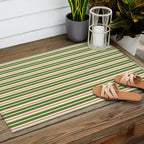 Christmas Stripes Retro Holiday Stripe Pattern in Xmas Green Red Cream  Outdoor Rug Gallery Image 2