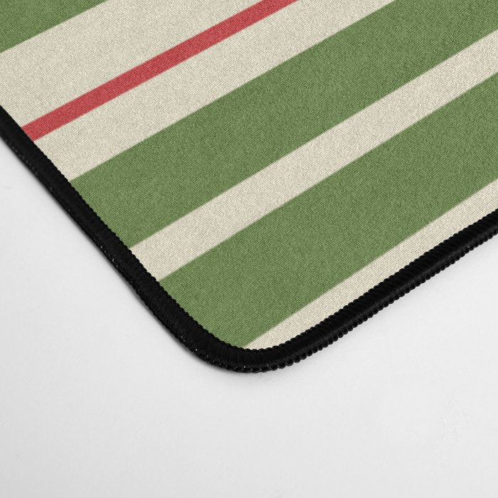 Christmas Stripes Retro Holiday Stripe Pattern in Xmas Green Red Cream  Desk Mat Gallery Image 4