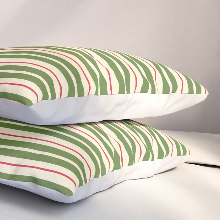 Christmas Stripes Retro Holiday Stripe Pattern in Xmas Green Red Cream  Pillow Sham Gallery Image 3