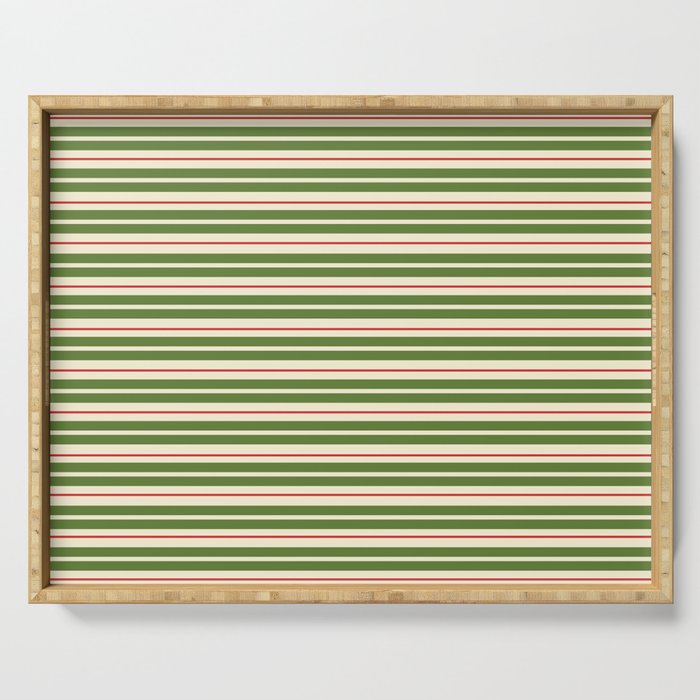 Christmas Stripes Retro Holiday Stripe Pattern in Xmas Green Red Cream  Serving Tray Gallery Image 1