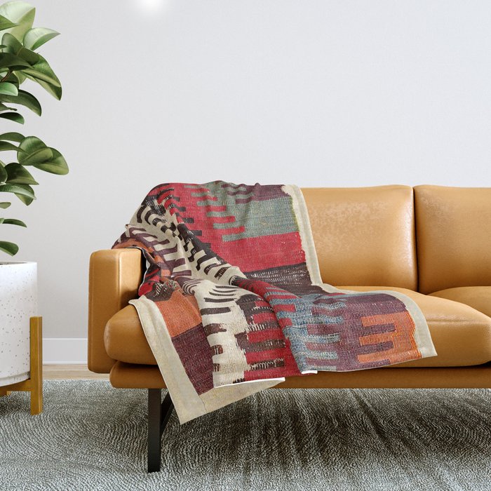 Afyon Central Anatolian Kilim Fragment Print Throw Blanket Gallery Image 1