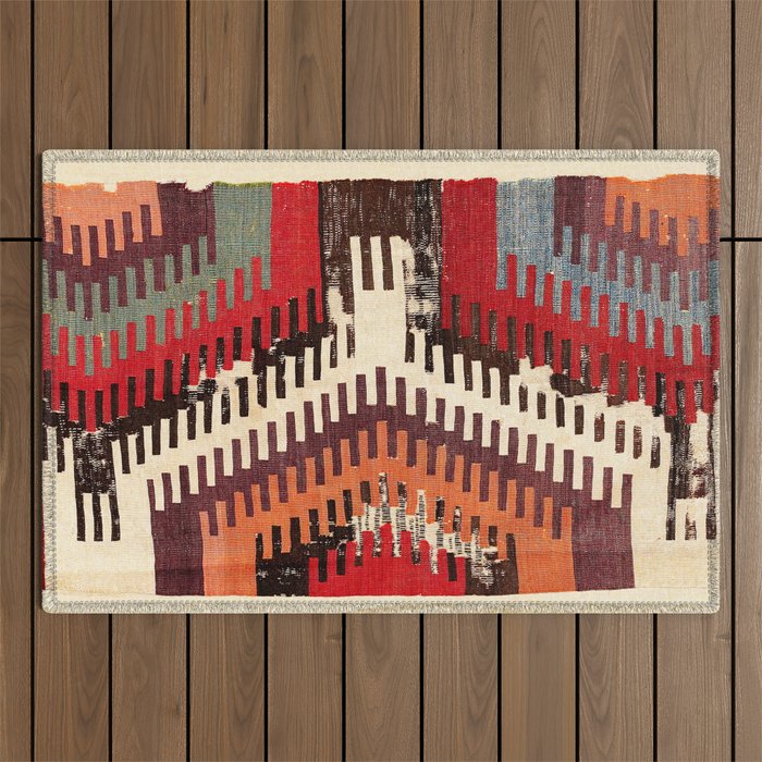 Afyon Central Anatolian Kilim Fragment Print Outdoor Rug Gallery Image 1