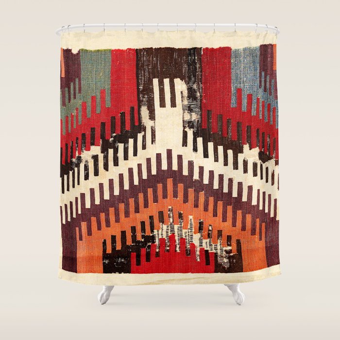 Afyon Central Anatolian Kilim Fragment Print Shower Curtain Gallery Image 1