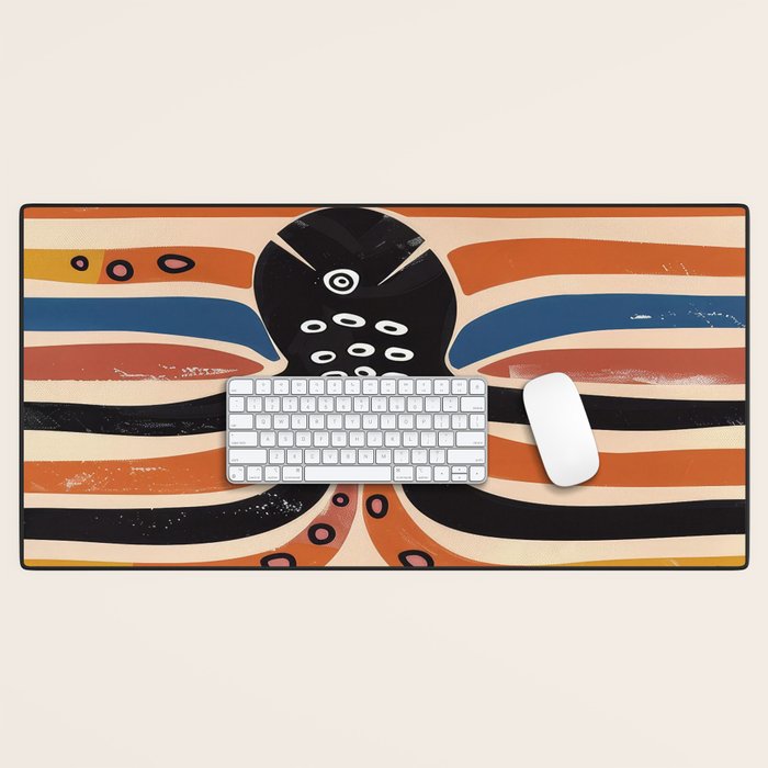 Abstract Octopus with Retro Lines Desk Mat Gallery Image 1
