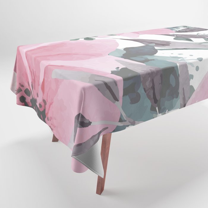 Floral Watercolor, Pink and Gray, Watercolor Print Tablecloth Gallery Image 1