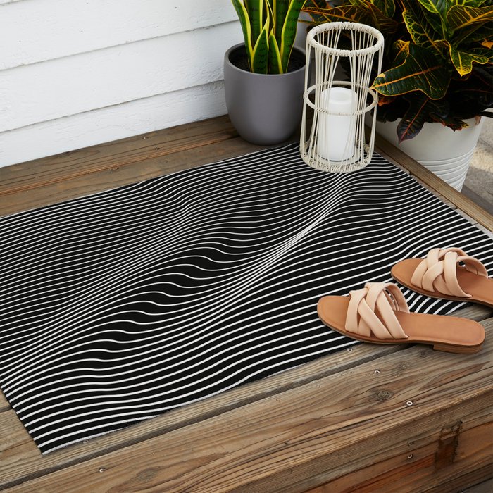 Minimal curves black Outdoor Rug Gallery Image 2