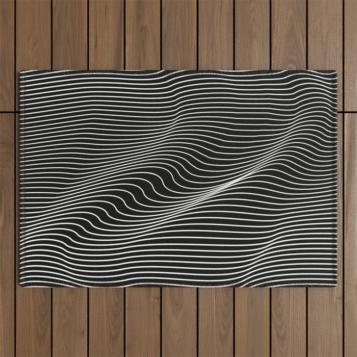 Minimal curves black Outdoor Rug