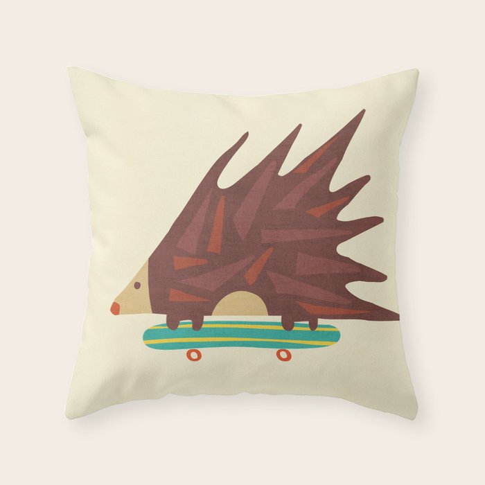 Hedgehog in hair raising speed Throw Pillow Gallery Image 1
