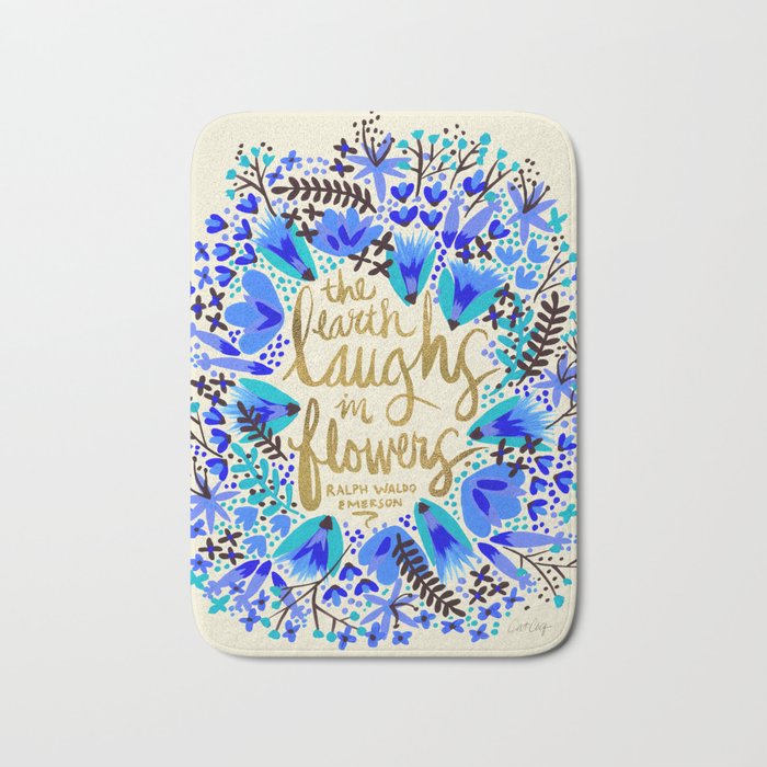 The Earth Laughs in Flowers - Gold & Blue Bath Mat Gallery Image 1
