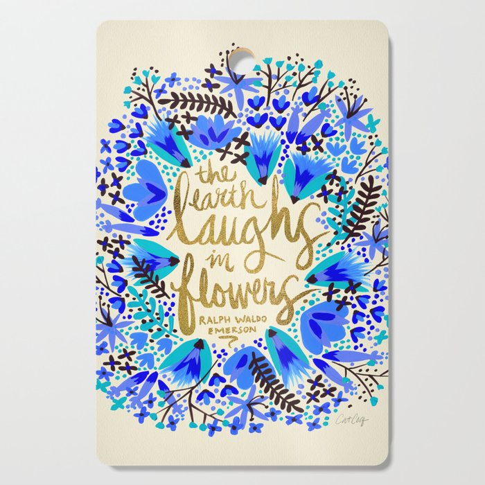 The Earth Laughs in Flowers - Gold & Blue Cutting Board Gallery Image 1