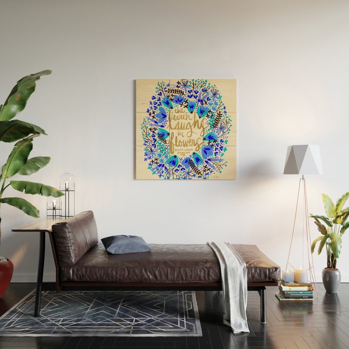 The Earth Laughs in Flowers - Gold & Blue Wood Wall Art Gallery Image 2