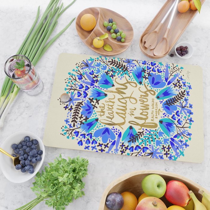 The Earth Laughs in Flowers - Gold & Blue Cutting Board Gallery Image 2