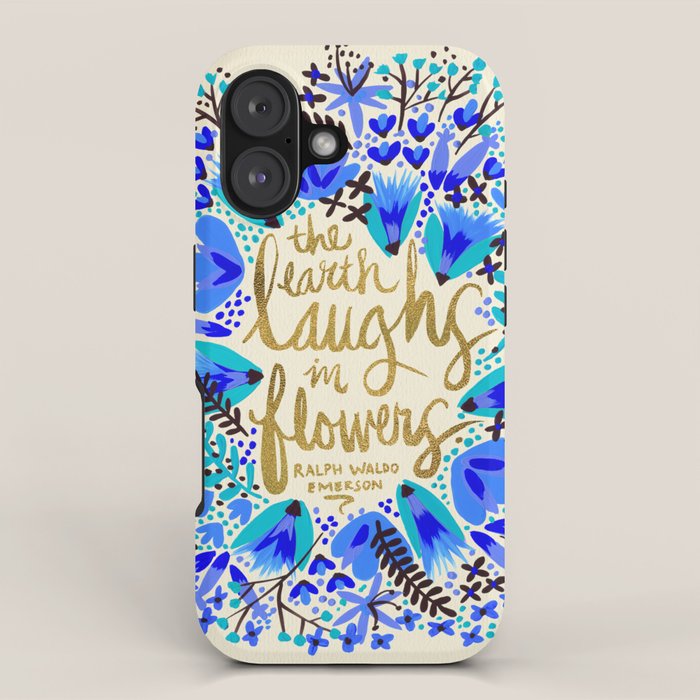 The Earth Laughs in Flowers - Gold & Blue iPhone Case Gallery Image 1
