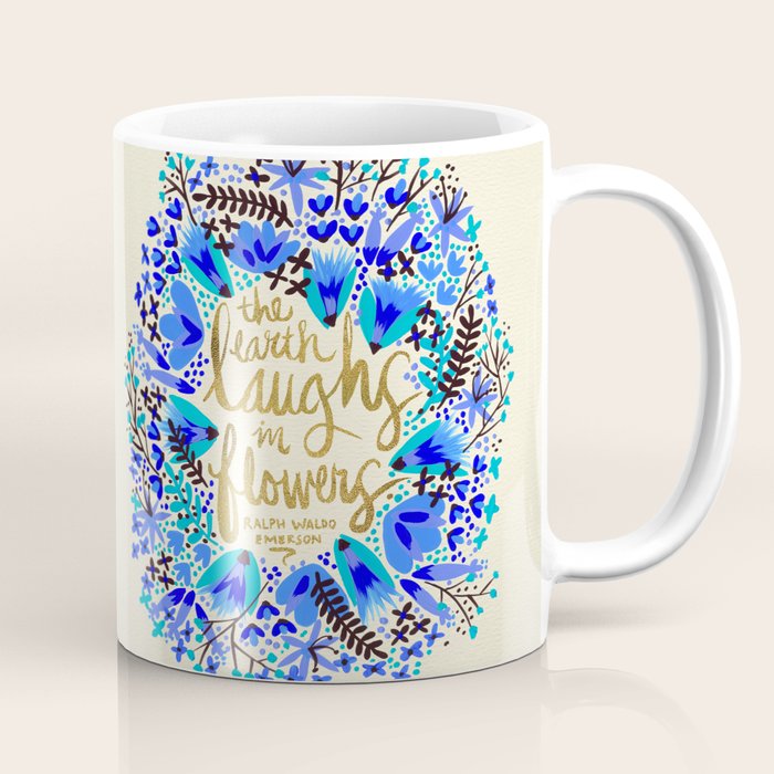 The Earth Laughs in Flowers - Gold & Blue Coffee Mug Gallery Image 1