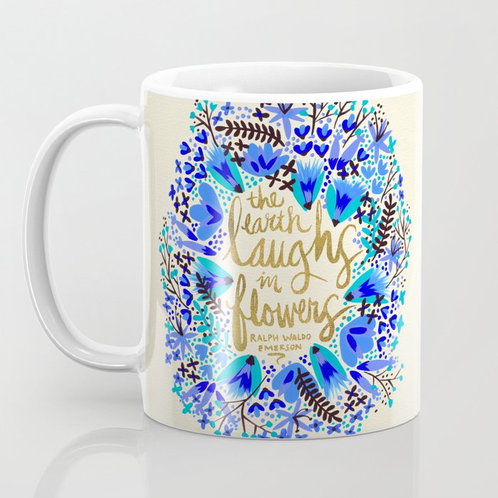 The Earth Laughs in Flowers - Gold & Blue Coffee Mug Gallery Image 3