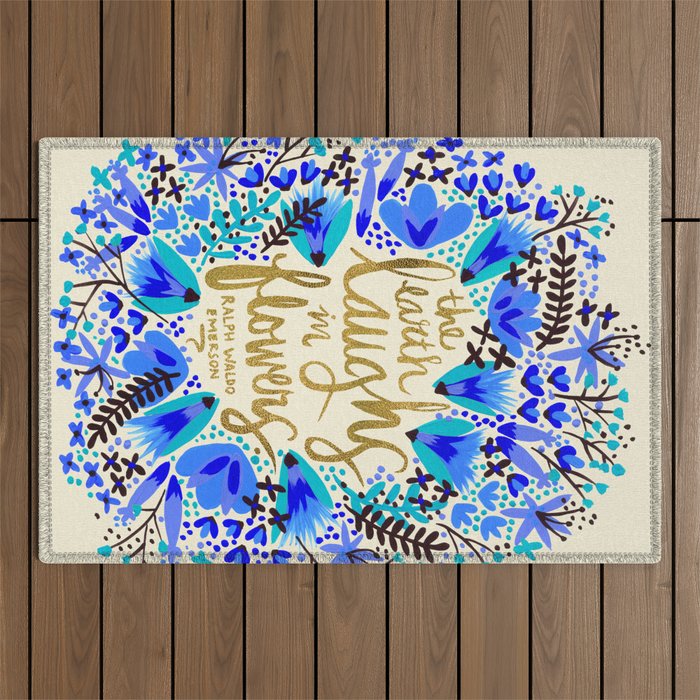 The Earth Laughs in Flowers - Gold & Blue Outdoor Rug Gallery Image 1