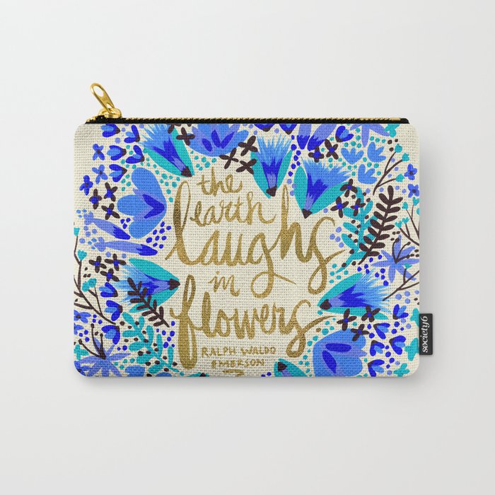 The Earth Laughs in Flowers - Gold & Blue Carry All Pouch Gallery Image 1