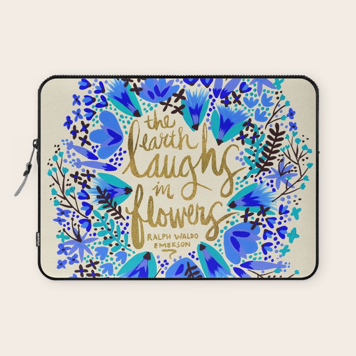 The Earth Laughs in Flowers - Gold & Blue Laptop Sleeve Gallery Image 1