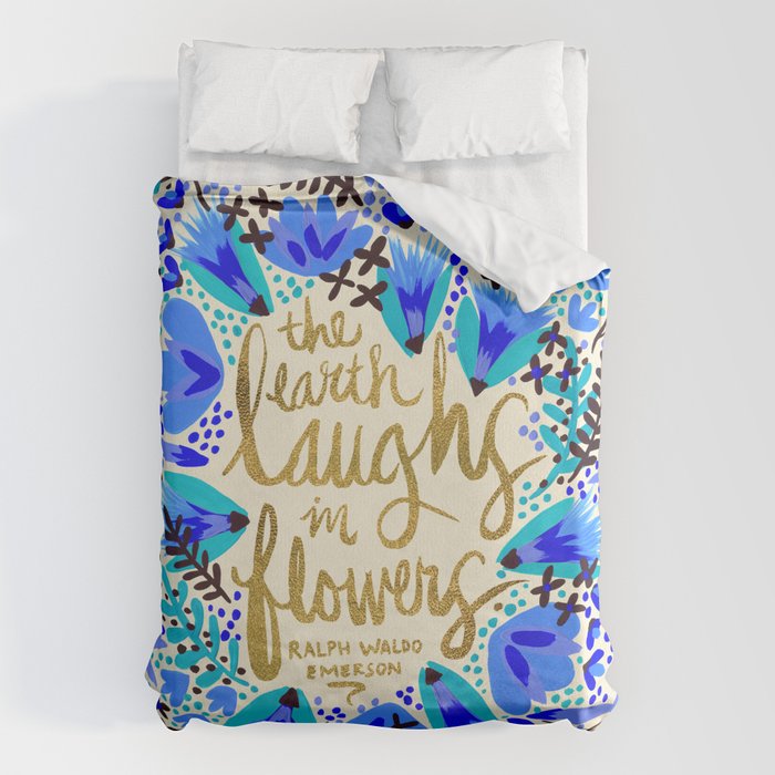 The Earth Laughs in Flowers - Gold & Blue Duvet Cover Gallery Image 6